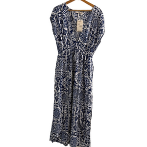 Salty Lemon Blue and White Patterned Maxi Dress | Size M